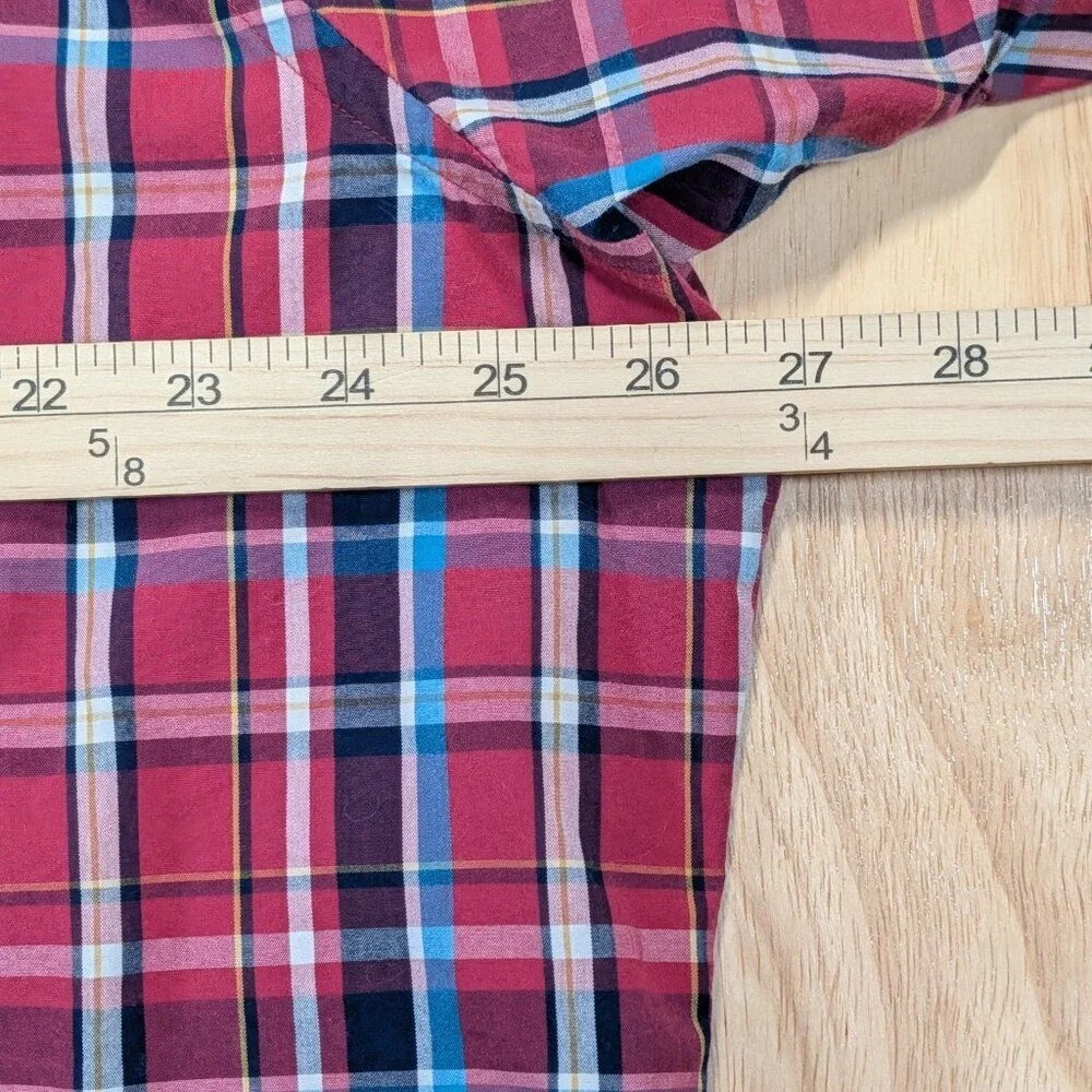 Banana Republic XXL Plaid Short Sleeve Button Up Shirt Red Blue Cotton